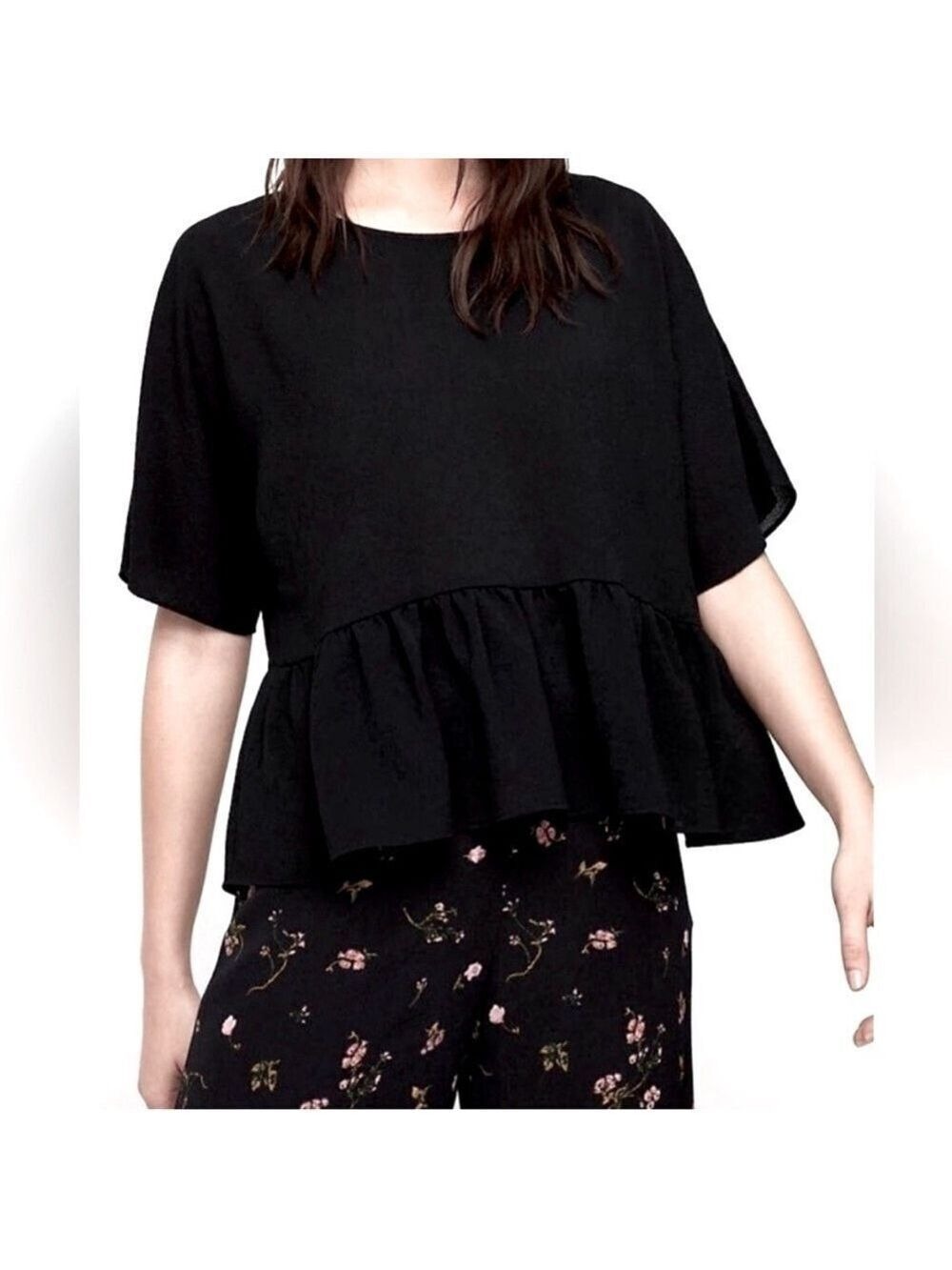 ARITZIA Wilfred MACEE Peplum Blouse Top Black Size Medium